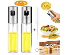 Nifogo Ölsprüher Oil Sprayer Öl Sprüher, Glas Flasche Essig Spender Küche Werkzeug Zerstäuber für Kochen, Salat, BBQ, Pasta, Grill, Gewürz （2x100ml +Bürsten）