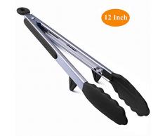 HENSHOW Zange Küche 12 Premium Edelstahl Grill Zange, Antihaft- und Hitzebeständiger Griff, Grillzange Silikon zum Kochen, Servieren, Grillen, Buffet, Salat, EIS Ofen