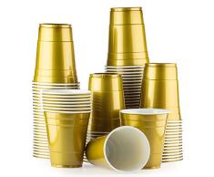 Red Celebration Gold Cups 100 Pack Golden bechern - Beer Pong American Party tassen Original 500 ml - mehrere Farben - Student & Geburtstag | 16oz Große Plastik Becher Trink Glas Einweg Geschirr