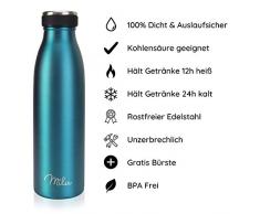 Milu Thermoflasche 500ml, 750ml, 1000ml Isolierte Edelstahl Trinkflasche, Thermoskanne Auslaufsichere Isolierflasche doppelwandig, Kohlensäure geeignet – inkl. Reinigungsbürste (Grün, 500ml)