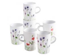 Kahla 39E103A50001C Wildblume blau Becherset Bunte Kaffeebecher für 6 Personen 350 ml Henkelbecher Porzellanbecher Set 6-teilig Tee Kakao Tassenset