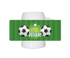 Fußball-Bierkrug mit Namen Juliane und schönem Motiv mit Fußbällen und grünem Hintergrund für Frauen - Fan-Bierkrug personalisiert - Deutschland-Krug - Bierhumpen