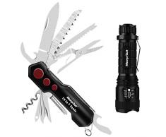 Schweizer Taschenmesser| Taschenlampe, Morpilot 15 in 1 Schweizer Messer| Swiss Knifer| Multitool Messer und 5 in 1 Mini Taschenlampe, für Haushalt, Klettern, Wandern, Outdoor, Camping, Touren