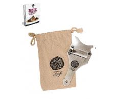 5 grömaße Trüffelhobel & Schokolade Rasierer mit Chic Stoff Tasche + Rezept E-Book. Trim die Heute Trüffel. Auch Rasuren Käse, Knoblauch, Pilzen & Gemüse. Premium Edelstahl & Verstellbarer Klinge