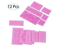 Kuchen Silikonform Prägen (ein Satz von 12) HPiano Blume Spitze Retro Relief Silikon Fondant Dekor Zucker Icing Mold Mat für Kuchen dekorieren Cupcakes Sugarcraft Candies Perle Fondant