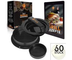 VNCM - Burgerpresse 3 in 1 + 60 Free Patty Papers + Gratis E-Book | Premium Burger Pattie Presse