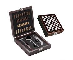 Weinset mit Gravur in Holzbox mit Schachspiel, Kellnermesser, Weinthermometer...