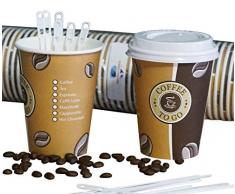 Gastro-Bedarf-Gutheil 100 Cafe to go Kaffeebecher Einwegbecher 300 ml Premium mit 100 Deckel Coffee to go Heissgetränkebecher + 100 Rührstäbchen, 14 cm Tee Pappbecher