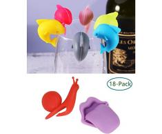 Glasmarker, Wiederverwendbare Glasmarkierer aus Silikon, 18 Stück Set, Markierungen für Party Weinglas