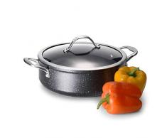 ProCook Professional Granite - niedriger Bratentopf - 24 cm - 3,4 l - Schmorpfanne - mit Deckel - mit Keramikbeschichtung - Induktion - Schmortopf - CoolTouch Griffe - induktionsgeeignet