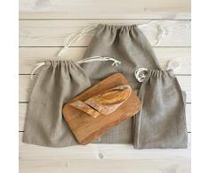 Varvara Home 3-er Pack Brotbeutel aus Natur Leinen - Brot Tasche - Leinenbeutel - Beutel Stoff Leinen - Natur