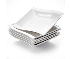 MALACASA, Serie Flora, 6 teilig Set CremeWeiß Porzellan Suppenteller 8,25 Zoll / 21x22x4,5 cm für 6 Personen