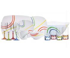 100% Melamin-Geschirr Color Line Weiss eckig + Weingläser + Wassergläser aus Acryl, 8-teilig für 1 Pers / 14-teilig für 2 Pers / 26-teilig für 4 Pers / 38-teilig für 6 Pers, Camping-Geschirr Service