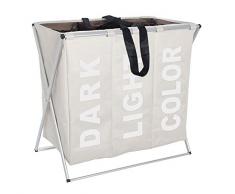 Wenko Wäschesammler Trio Beige, stabiler Wäschekorb mit Deckel und praktischen Tragegriffen, 130 l Stauraum und drei Fächer, (B x H x T): 63 x 57 x 38 cm, Aufschriften Dark, Light, Color