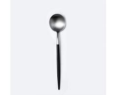 tuyuzhen Edelstahllöffel Farbe Langer Griff Fester Runder Löffel Geschirrlöffel 21.5 * 5CM Schwarzer silberner Esslöffel