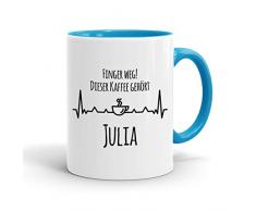 True Statements Tasse Finger weg Dieser Kaffee gehört Wunschname personalisiert - personalisierte Kaffeetasse mit Wunsch-Name ? spülmaschinenfest ? tolles Geschenk zu Weihnachten, innen hellblau