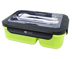 OISHI LUNCHBOX YUMMY - Bento Box 1500ml + Besteck + 3 Fächer - BPA-Frei & auslaufsicher - Spülmaschine Mikrowelle & Gefrierschrank - Brotdose für Kinder & Erwachsene