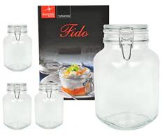 Bormioli 4er Set Einmachglas Bügelverschluss Original Fido 3,0L incl Rezeptheft