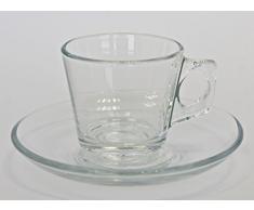 Pasabahce 12 TLG 6 x Espresso + 6 x Espressokocher Moka Espresso Untertasse Glas