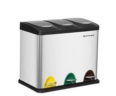 SONGMICS Mülleimer Abfalleimer mit Inneneimer Mülltrennsysteme Treteimer Edelstahl (24 Liter 3x8L) LTB24L