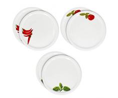 MamboCat 6X große Pizza-Teller weiß Ø 32cm I 6er-Set Teller rund mit Tomate Chili Basilikum für Pizzen I Servierplatte mit Motiven I Vorspeisen-Teller 6 Personen I Pizza-Plate Kitchenware