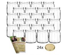 gouveo 24er Set Honiggläser 500g incl. Drehverschluss Honigwabe, Honiggläser, Vorratsgläser, Marmeladengläser, Einkochgläser, Gewürzgläser, Einweckgläser incl. Flaschendiscount-Rezeptbroschüre