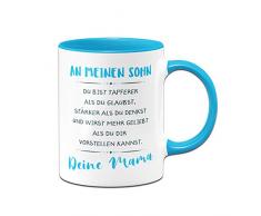 Tassenbrennerei Tasse mit Spruch An Meinen Sohn von Mama - Geschenk für Sohn, Tassen mit Sprüchen (Blau)