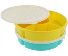 com-four® 2x Vorratsdose für Camping, Picknick und zu Hause - Servierschale für Obst, Gemüse und Snacks - Aufbewahrungsbox mit Deckel (02 Stück - gelb/türkis)