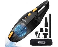 WANDEFU Akku Handstaubsauger Beutellos, 2200mAh/25min Handsauger mit Wandhalterung (Rückschlagklappe, 12V Li-Ionen-Akku, HEPA-Filter, 400ml Kapazität) mit flexiblem Saugschlauch für Auto Zuhause