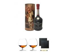 Luis Felipe Gran Reserva 60 Jahre Brandy 0,7 Liter + Cognacglas Stölzle 2 Stück + Schiefer Glasuntersetzer 2 Stück