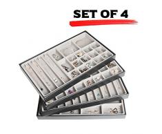 JackCubeDesign Stapelbare Leder Schmuck Tablett Ohrring Halskette Armband Ring Veranstalter Display Aufbewahrungsbox (4er Set, schwarz, 41 x 24,3 x 4 cm) -: MK212-3ABCD