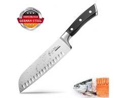 SKY LIGHT Kochmesser Japanisch Santoku Messer Küchenmesser mit Kullenschliff, extrem Scharf Rostfrei Deutsch Edelstahl Universalmesser 17 cm mit ergonomisch geformter Griff