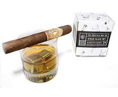 Zigarrenglas-Set – altmodisches Cocktail-Whisky-Glas mit Zigarrenablage, 2 Whiskey-Steine aus Edelstahl und Samtbeutel