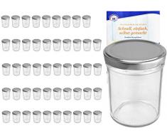 MamboCat 50er Set Sturzgläser 230 ml Hoch Deckelfarbe Silber to 66 inkl. Diamant Gelierzauber Rezeptheft, Marmeladengläser, Einmachgläser, Einweckgläser, Gläser