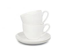 Buchensee Kaffeetassen Set / Kaffeeset / Teetassen Set / Teeset / Kaffeeservice 4-teilig weiß, Kaffeetassen mit Unterteller 210ml, Fine Bone China Porzellan, Original Aricola®