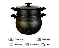 ROYAL SWISS Couscoussiere Kuskus Topf 4 Liter Damfgarer Couscous Glasdeckel ROT & Schwarz (Schwarz, 4)