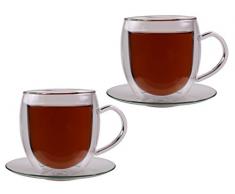 Feelino 2x 400ml Bullino große doppelwandige Thermotassen mit Untersetzer und Schwebe-Effekt - edle Glas-Teetassen / Kaffeetassen in tollen farbigen Geschenkkartons auch als Oster- oder Muttertagsgeschenk