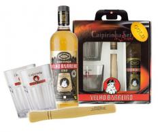 Caipi-Set VELHO BARREIRO Gold I - Fl. Cachaca+Stampfer+2 Gläser+Geschenkverpackung, Caipirinha Bundel