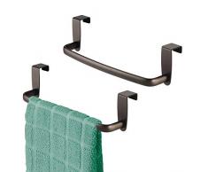 mDesign 2er-Set Geschirrtuchhalter - Handtuchhalter Küche zum Einhängen in die Küchenschranktür - Badetuchhalter aus Metall - bronze
