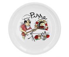 Van Well Pizzateller groß Ø 29.5 cm mit Küchenchef-Motiv Gastro-Zubehör Pizza-Bäckerei stabiles Porzellan-Geschirr Grill-Teller Servier-Platte Antipasti