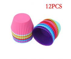 12pcs Silikon-Mini-Kuchen-Halter Wieder verwendbar und Non-Stick Muffin-Silikon-Form Bakeware Kuchen-Zwischenlagen Moulds (zufällige Farbe)