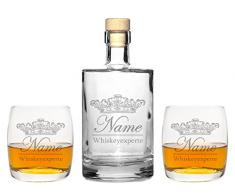 4 Edle Whiskeygläser mit Whiskeykaraffe und Gravur Krone II Whisky-Set graviert