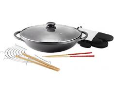 Kopf Wok Mai-Lu (Aluguss, Ø 36 cm, Induktion, ILAG Antihaftbeschichtung, inkl. Glasdeckel und Zubehör) schwarz