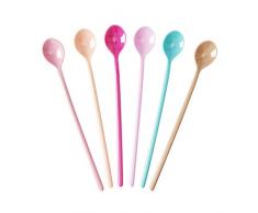 RICE DK Rice Löffel Lang Latte Dessertlöffel aus Melamin in Sommerfarben - 6 Stück Sortiert