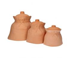 MamboCat 3-tgl Set | Terrakotta-Töpfe | Knoblauchtopf Knofi + Zwiebeltopf Charlotte + Kartoffeltopf Linda | Aufbewahrung im Gemüse-Topf Ton langlebig & pflegeleicht & funktionell