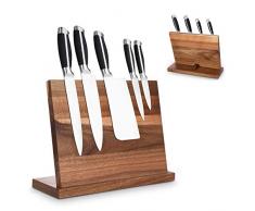 iKINLO Messerblock magnetisch Messerhalter Holz Messerbrett unbestückte Messerblöcke aus Akazieholz Messerschutz Block Küche Aufbewahrung doppelsetiger Magnet