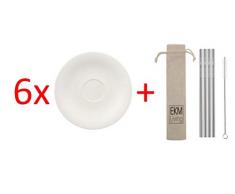 Villeroy & Boch New Cottage Basic Frühstücksuntertasse 6 Stück Nr. 1034601250 und 4er Set EKM Living Edelstahl Strohhalme