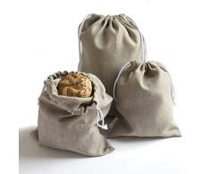 3-er Pack Brotbeutel aus Natur Leinen - Brot Tasche - Leinenbeutel - Beutel Stoff Leinen - Natur, 30x40 cm, 25x30 cm, 20x25 cm