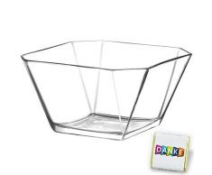 Lav Karen eckige Salatschüssel aus Glas, stilvolle Glasschale cooles Effekt-Design, stylische Dekoschale, Ø 20cm, Party Knabberschale, lebensmittelechte Glasschüssel, transparente Glas Bowle