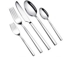 WUJO Besteckset, Besteck aus Edelstahl, 30-teiliges Silber Besteck Set inkl. Messer, Gabeln, Löffel, Kuchengabeln, Tee-/ Kaffeelöffel Essbesteck für 6 Personen, Spiegelpoliert, Spülmaschinenfest